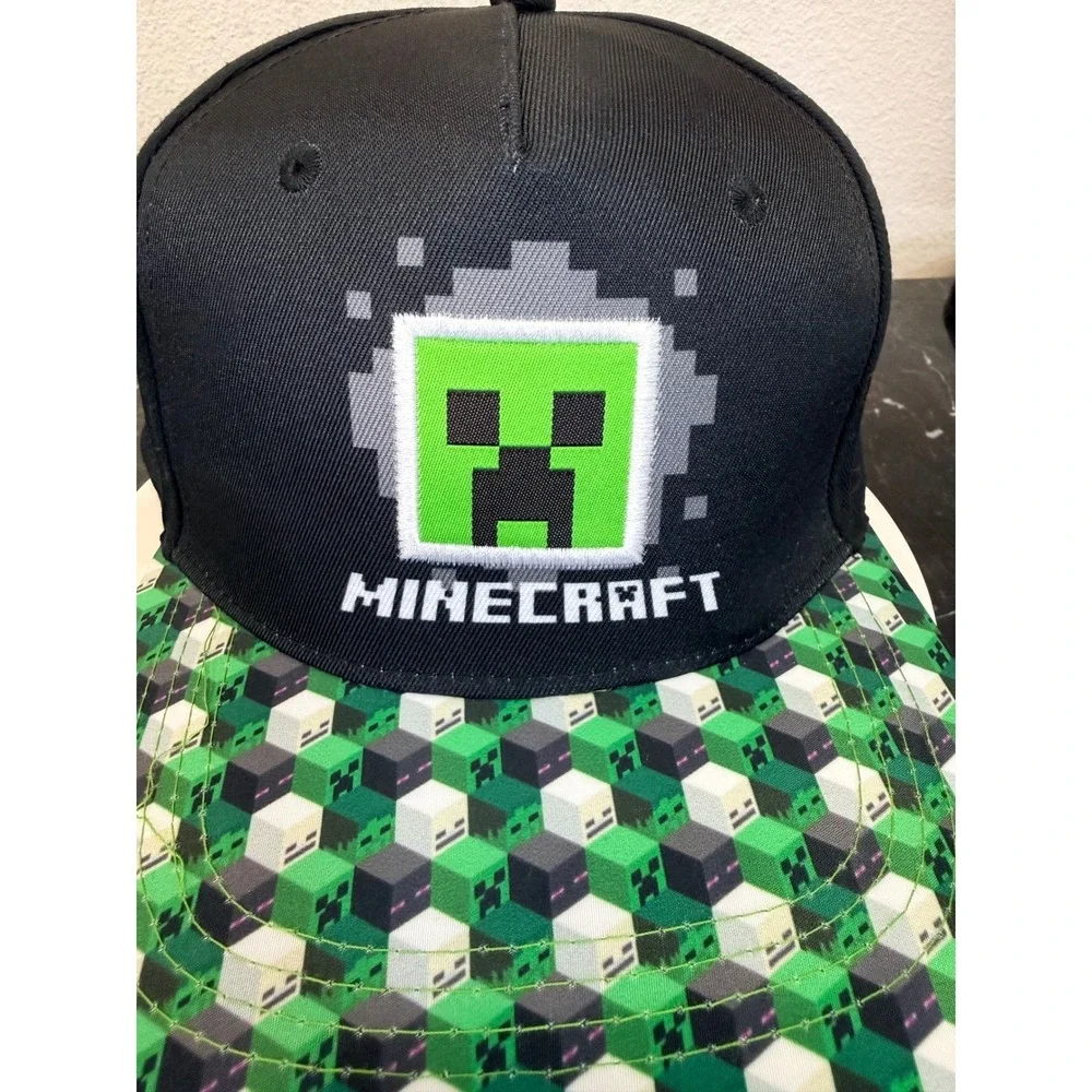 Minecraft Creeper Kids Snapback Hat Black Green Pixel Block Flat Brim SBB0Z95MNC